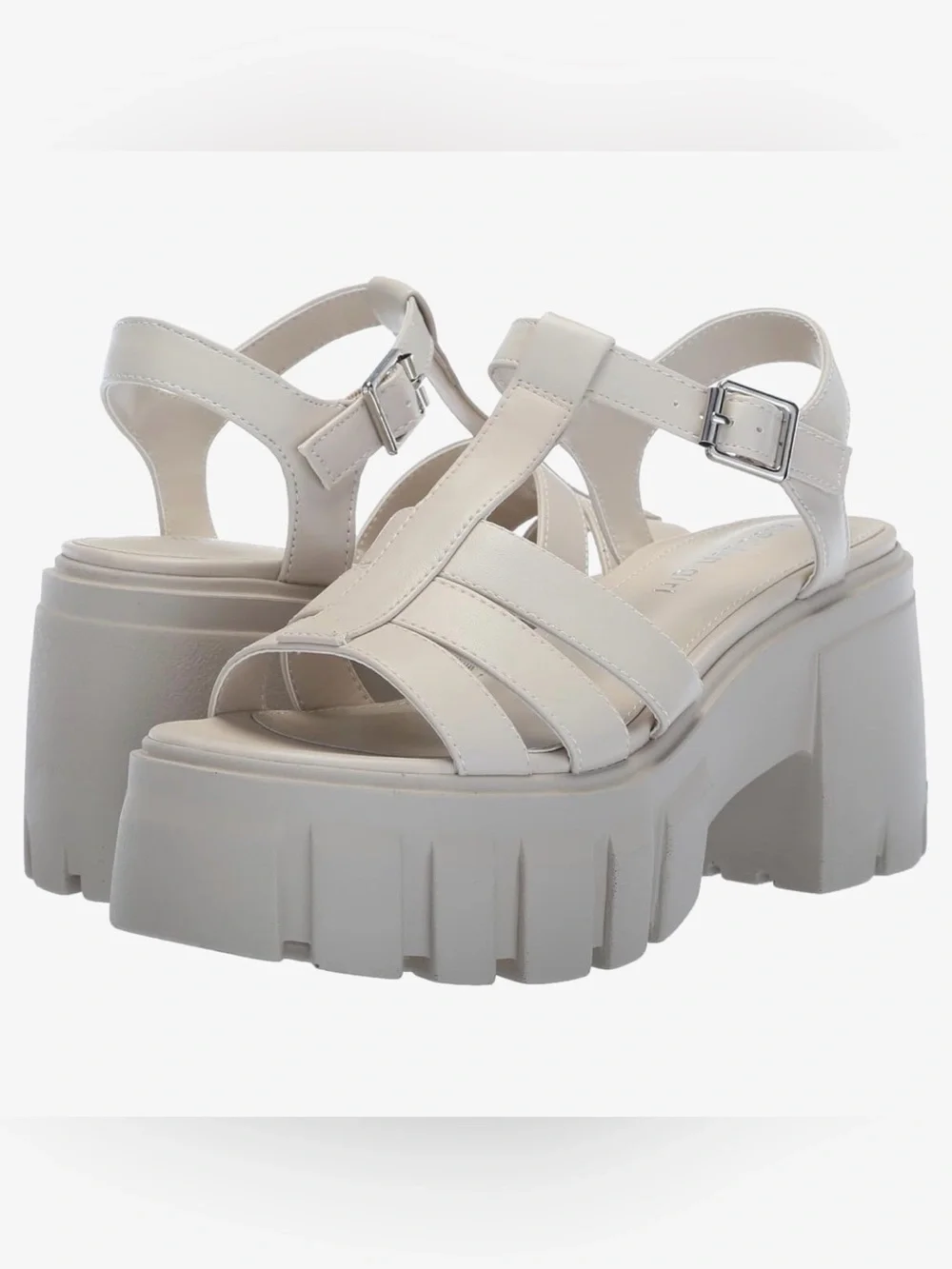 Madden Girl Platform Lug Sandal off white Buckle Strap 90s Y2K chunky block heel